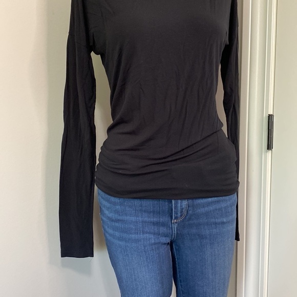 Vince Micromodal Black Boat Neck Lightweight Long Sleeve Top Stretch Sz XS - Picture 4 of 10